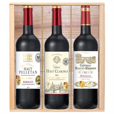 フランスボルドー金賞受賞赤ワイン3本セット（木箱入）