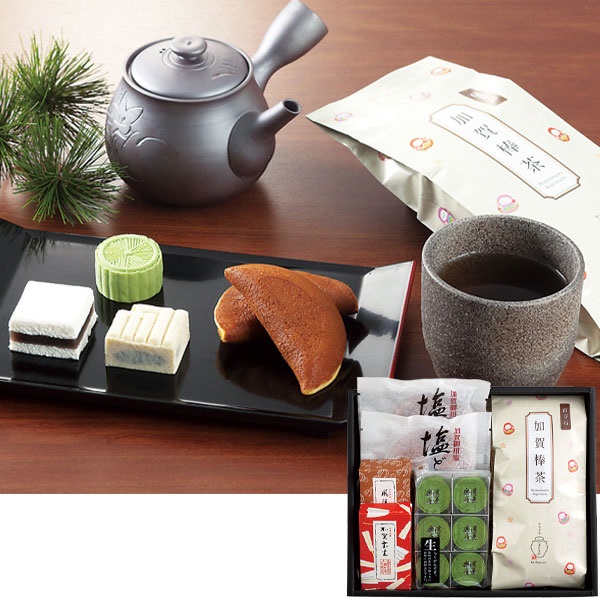 《能登応援》黒門小路オリジナル｢『上林金沢茶舗』×『落雁諸江屋』｣加賀棒茶と生らくがん詰合せ